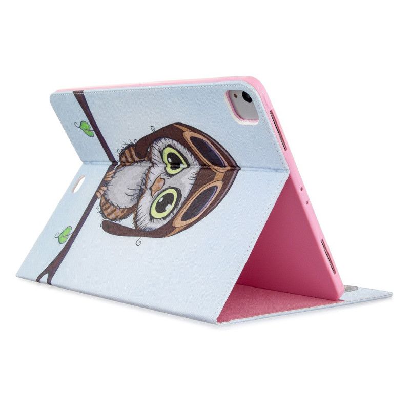 Flip Cover Læder iPad Pro 12.9" (2018) (2020) Mørkeblå Ugleprint Mønster