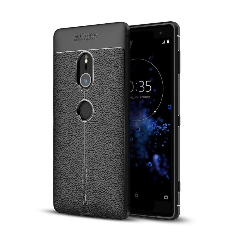 Cover Sony Xperia XZ2 Sort Dobbelt Line Lychee Læder Effekt