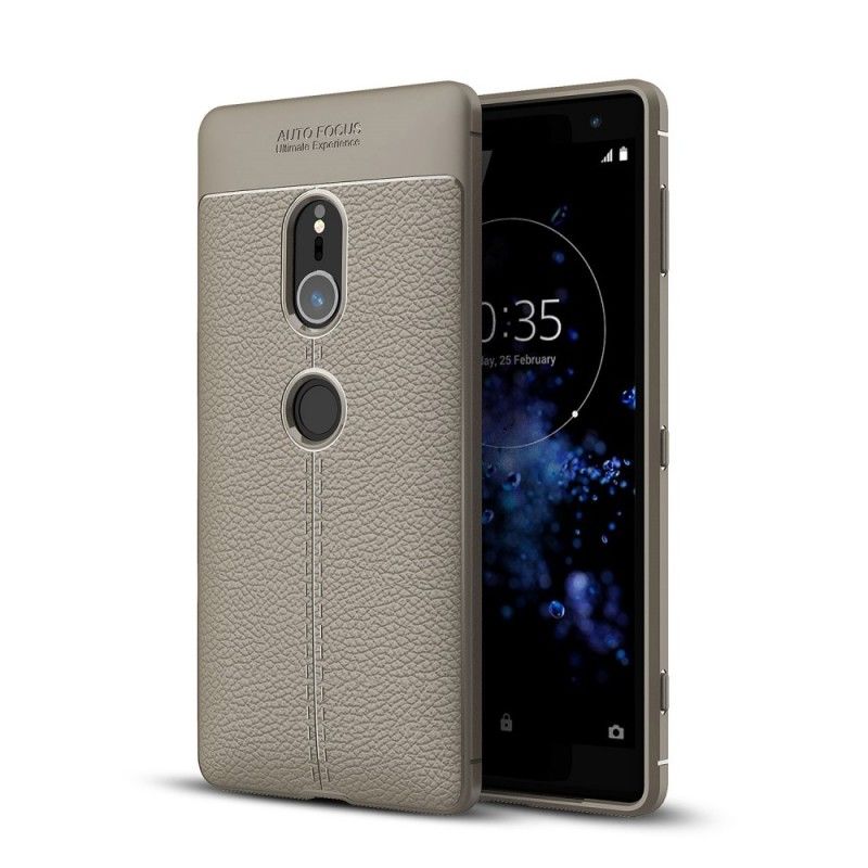 Cover Sony Xperia XZ2 Sort Dobbelt Line Lychee Læder Effekt