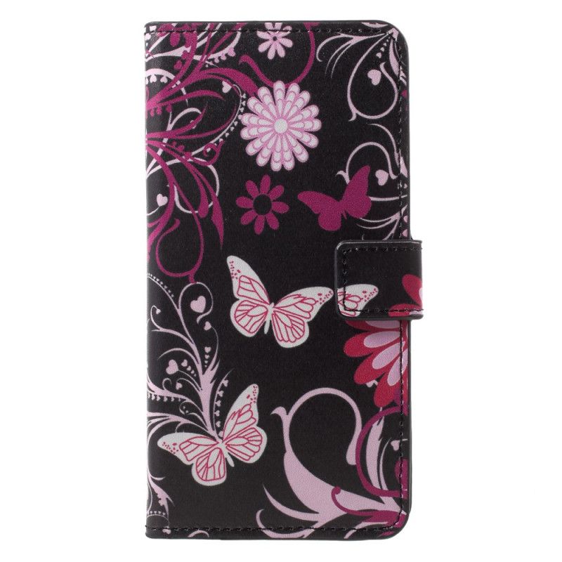 Flip Cover Sony Xperia XZ2 Sort Sommerfugle Og Blomster