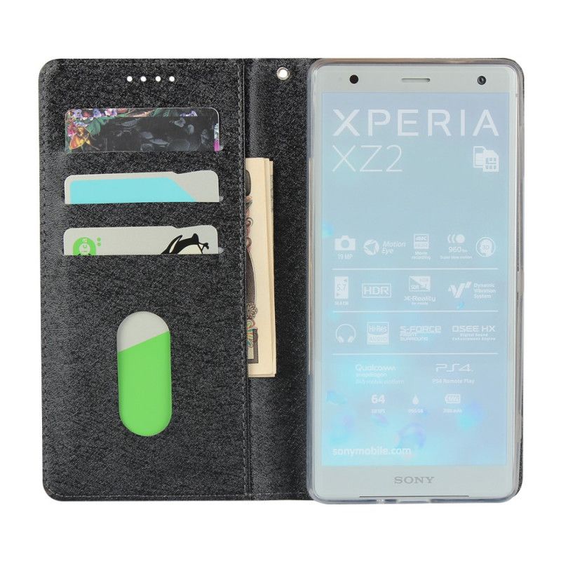 Læder Cover Sony Xperia XZ2 Sort Mobilcover Blød Læderstil Med Rem