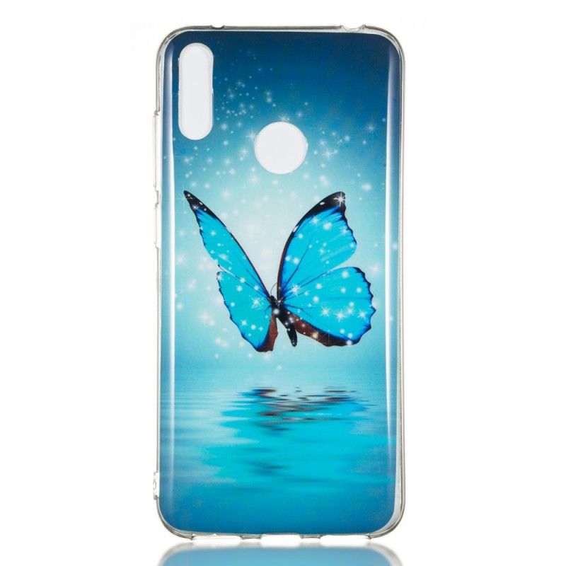 Cover for Huawei Y7 2019 Fluorescerende Blå Sommerfugl