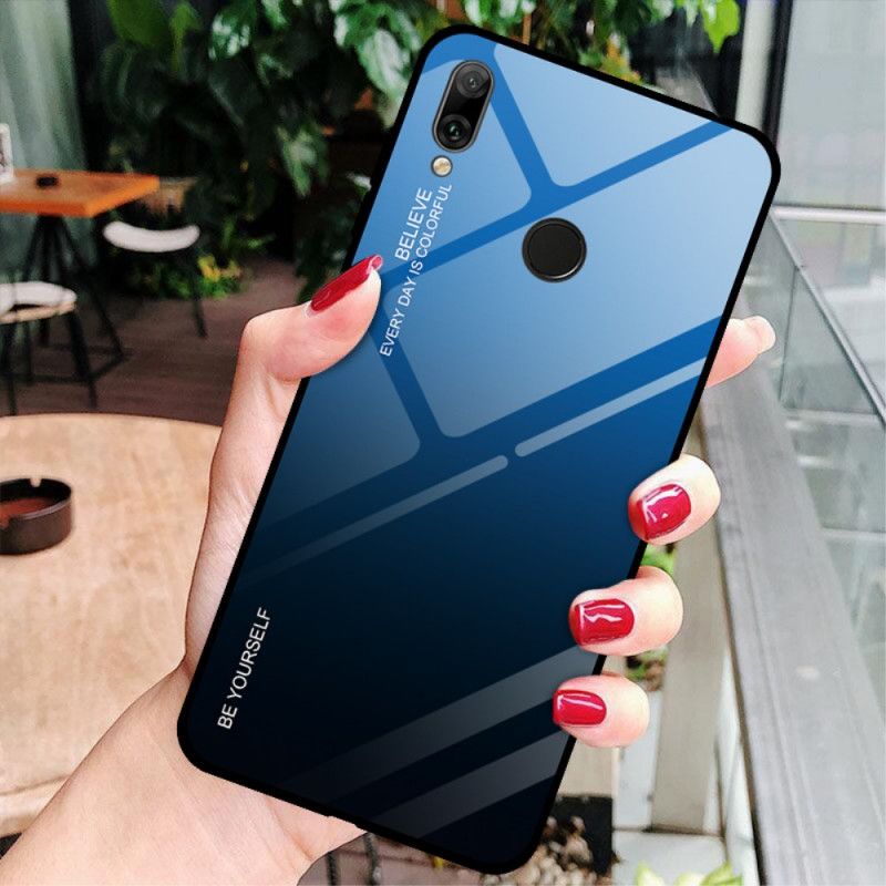 Cover for Huawei Y7 2019 Rød Vær Dig Selv Hærdet Glas