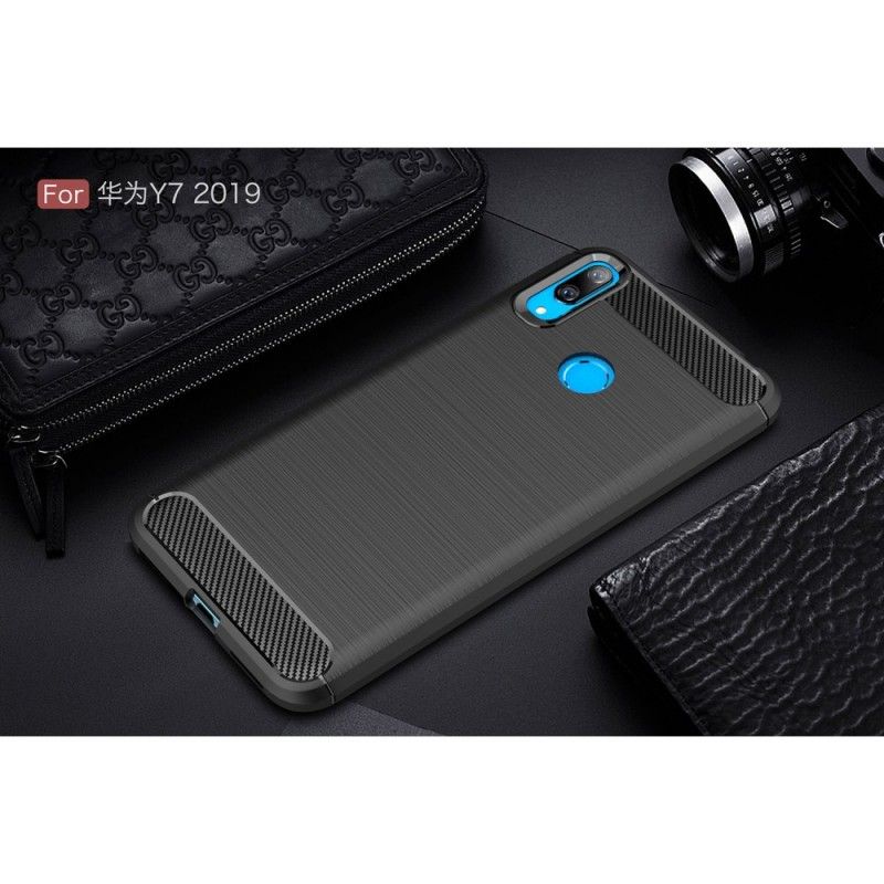 Cover for Huawei Y7 2019 Sort Børstet Kulfiber