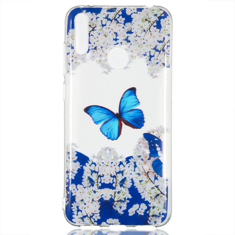 Cover Huawei Y7 2019 Blå Sommerfugl Og Vinterblomster