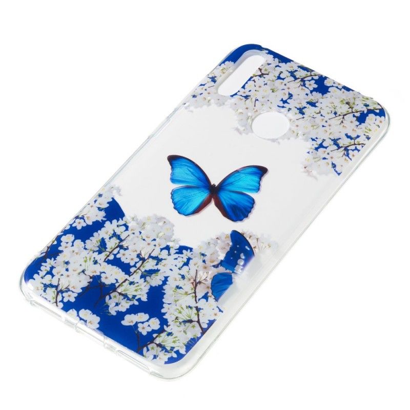 Cover Huawei Y7 2019 Blå Sommerfugl Og Vinterblomster