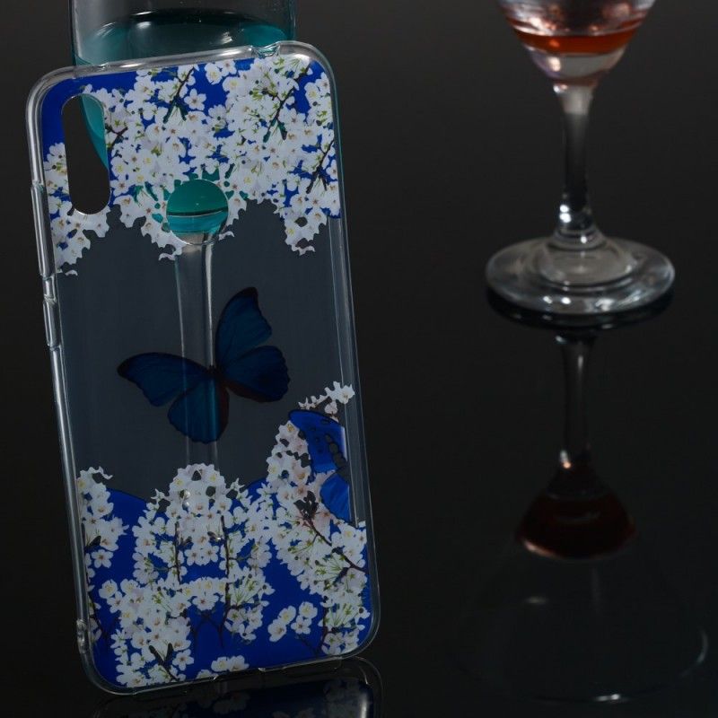 Cover Huawei Y7 2019 Blå Sommerfugl Og Vinterblomster