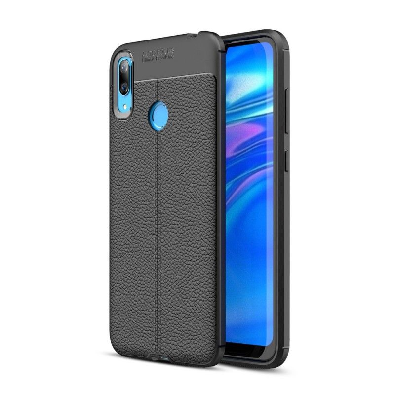 Cover Huawei Y7 2019 Sort Dobbeltlinjeret Lychee-Lædereffekt