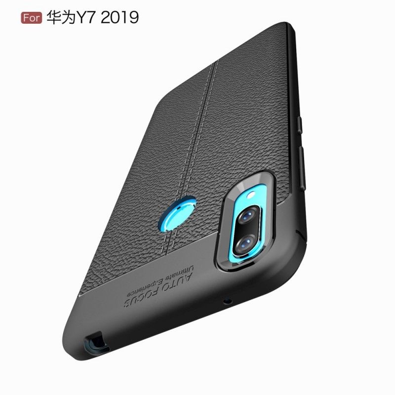 Cover Huawei Y7 2019 Sort Dobbeltlinjeret Lychee-Lædereffekt