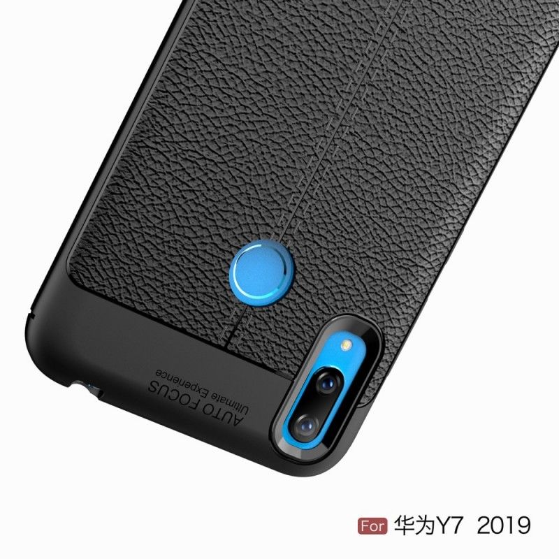 Cover Huawei Y7 2019 Sort Dobbeltlinjeret Lychee-Lædereffekt