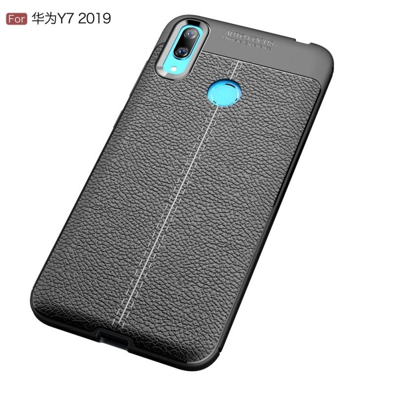 Cover Huawei Y7 2019 Sort Dobbeltlinjeret Lychee-Lædereffekt