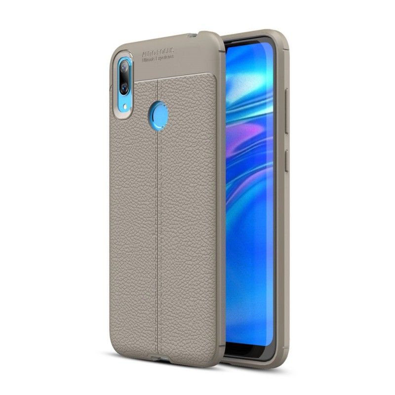 Cover Huawei Y7 2019 Sort Dobbeltlinjeret Lychee-Lædereffekt