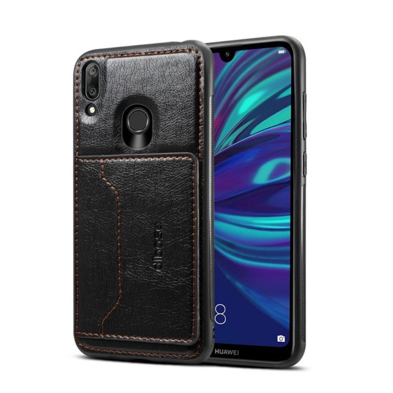 Cover Huawei Y7 2019 Sort Mobilcover Kortholder I Imiteret Læder