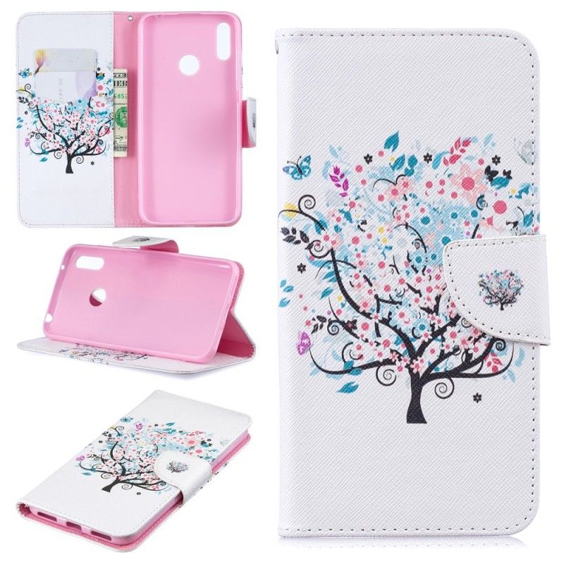 Flip Cover Læder for Huawei Y7 2019 Blomstret Træ