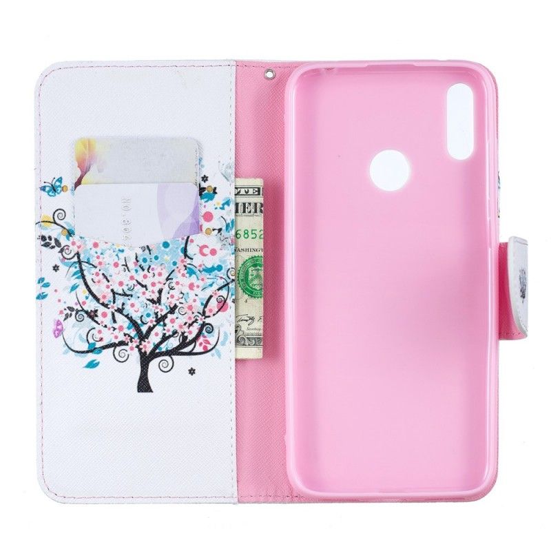 Flip Cover Læder for Huawei Y7 2019 Blomstret Træ