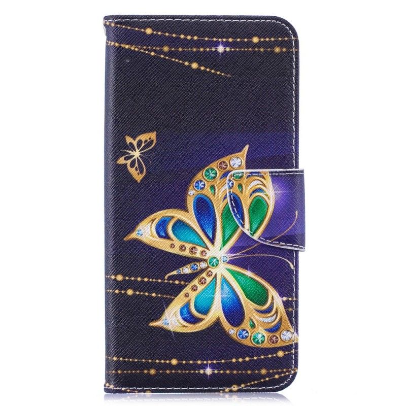 Flip Cover Læder for Huawei Y7 2019 Magisk Sommerfugl