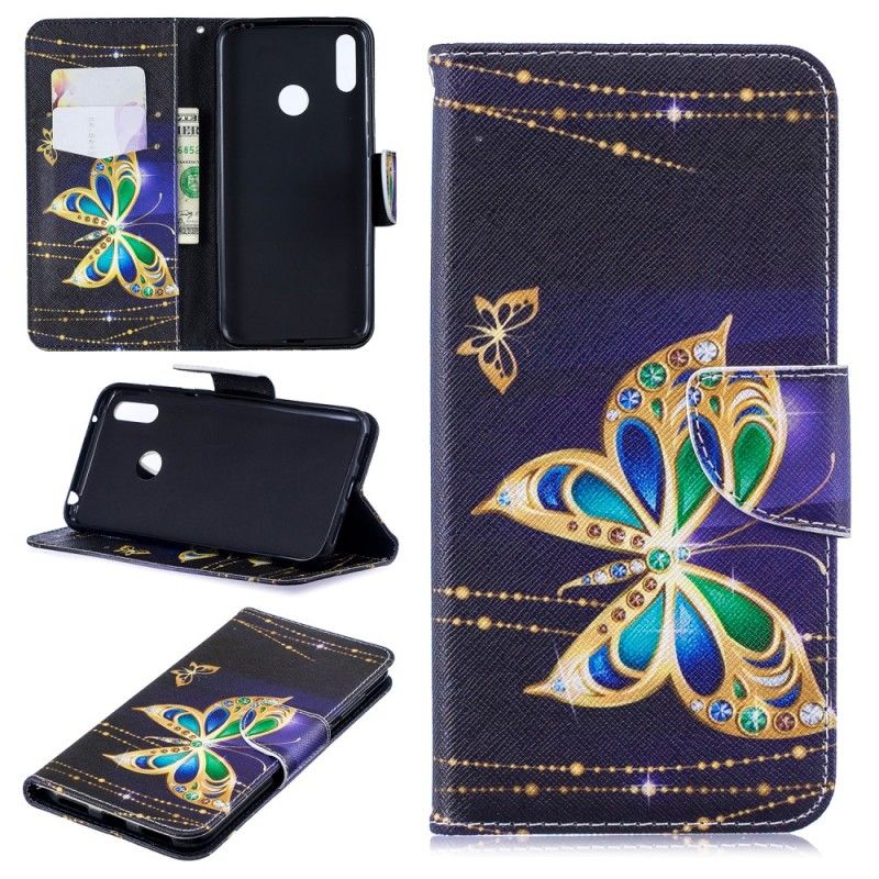 Flip Cover Læder for Huawei Y7 2019 Magisk Sommerfugl