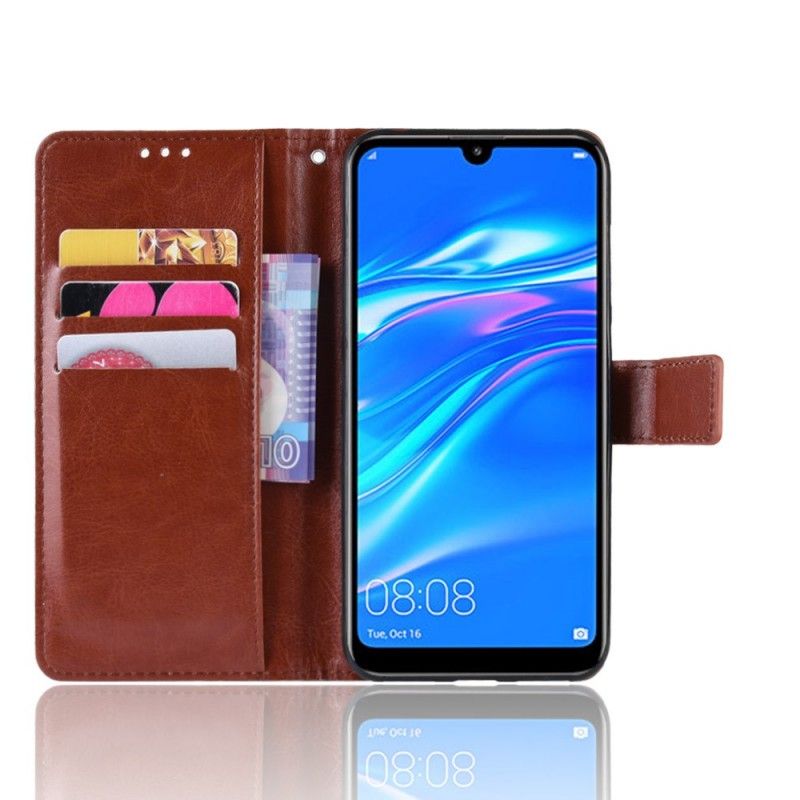 Flip Cover Læder for Huawei Y7 2019 Sort Prangende Kunstlæder