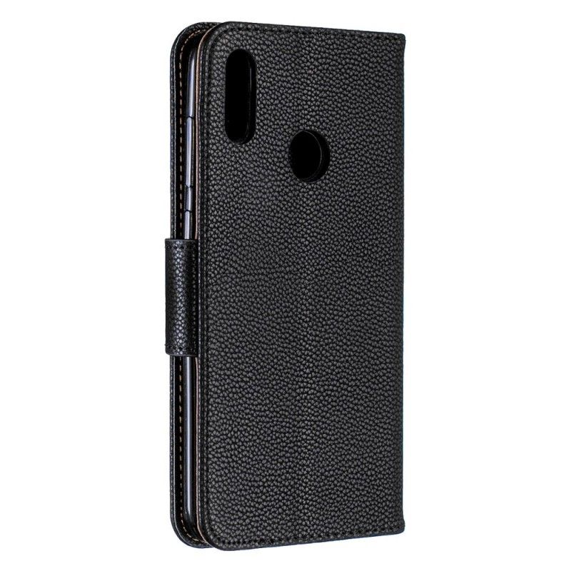 Flip Cover Læder Huawei Y7 2019 Sort Lychee Skrå Flap Original