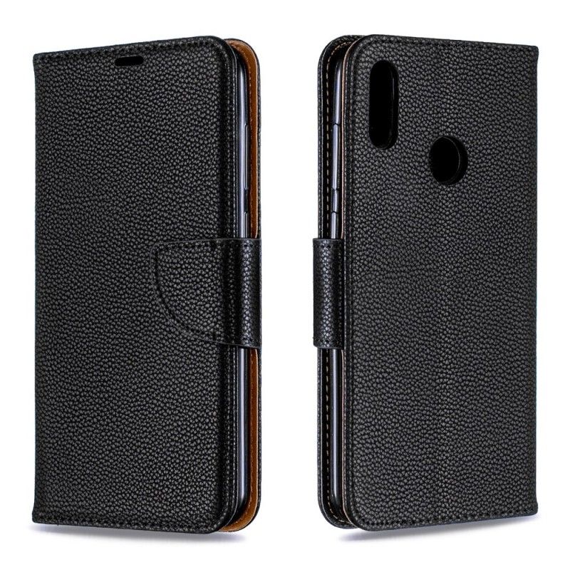 Flip Cover Læder Huawei Y7 2019 Sort Lychee Skrå Flap Original