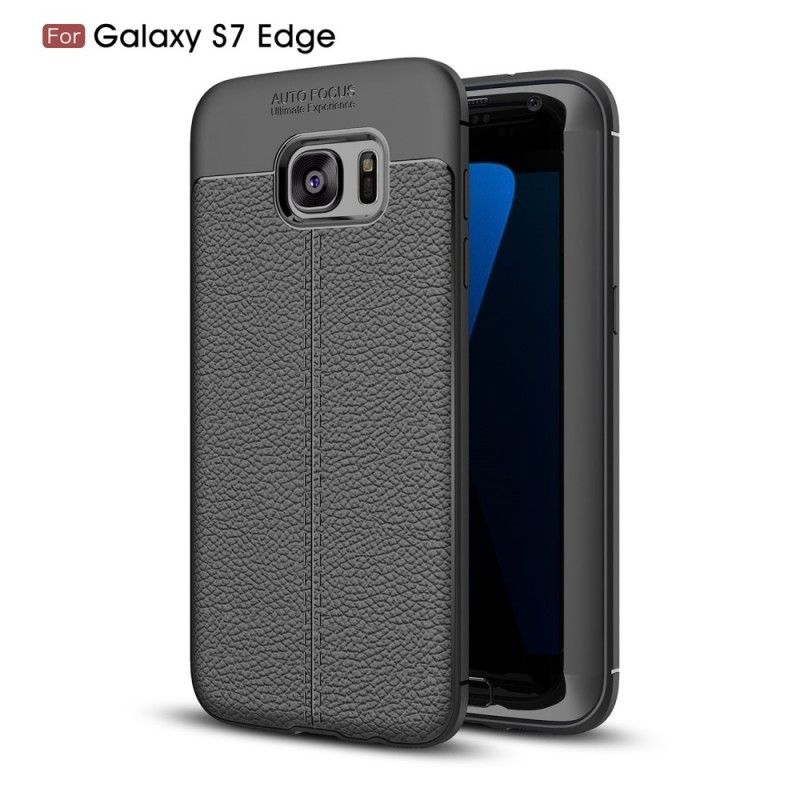 Cover Samsung Galaxy S7 Edge Sort Dobbeltlinjeret Lychee-Lædereffekt Original