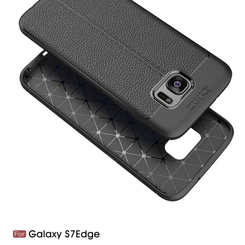 Cover Samsung Galaxy S7 Edge Sort Dobbeltlinjeret Lychee-Lædereffekt Original