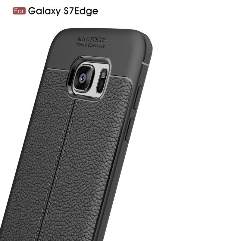 Cover Samsung Galaxy S7 Edge Sort Dobbeltlinjeret Lychee-Lædereffekt Original