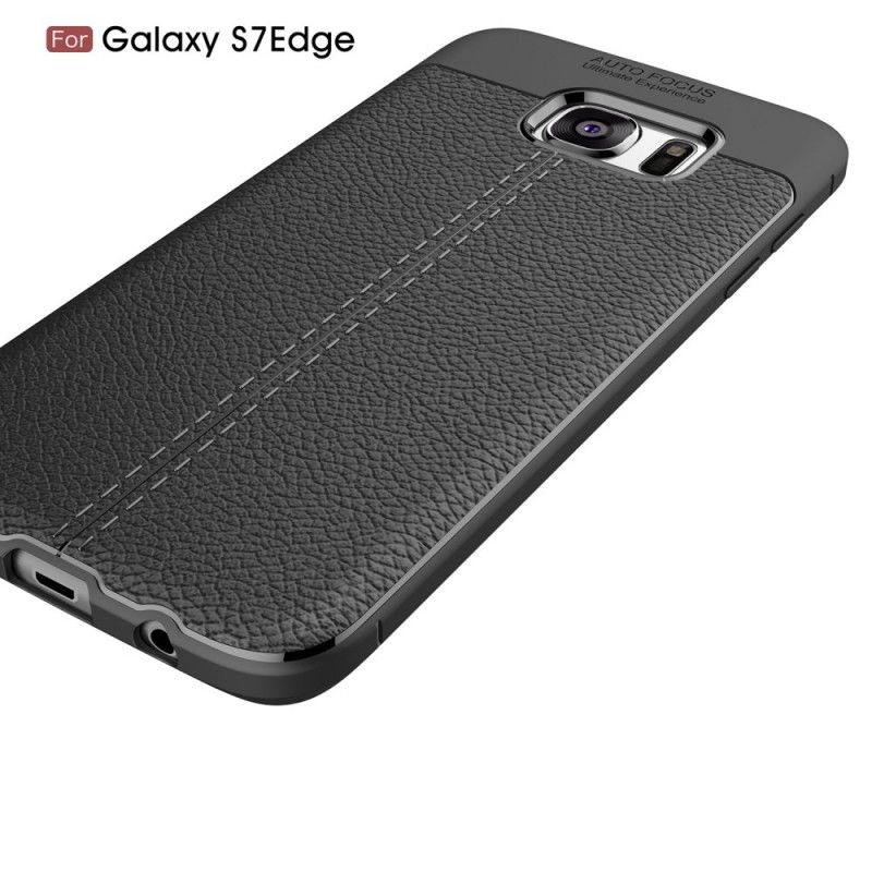 Cover Samsung Galaxy S7 Edge Sort Dobbeltlinjeret Lychee-Lædereffekt Original