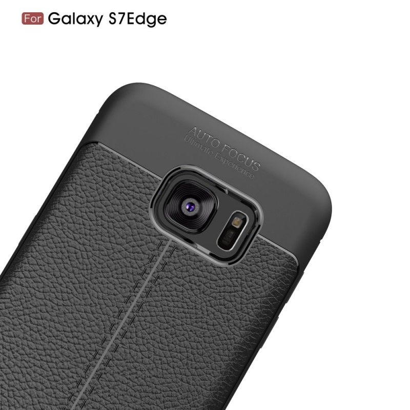 Cover Samsung Galaxy S7 Edge Sort Dobbeltlinjeret Lychee-Lædereffekt Original