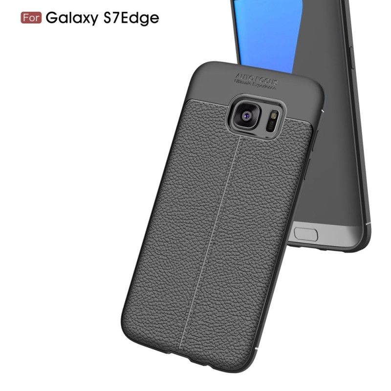 Cover Samsung Galaxy S7 Edge Sort Dobbeltlinjeret Lychee-Lædereffekt Original