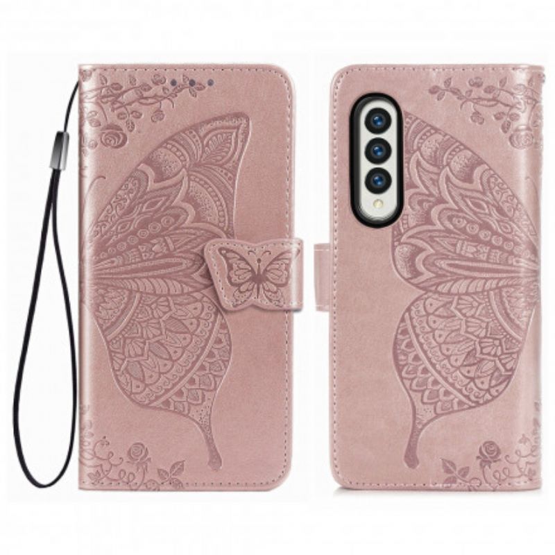 Flip Cover Samsung Galaxy Z Fold 3 5g Sommerfugledesign Med Snor