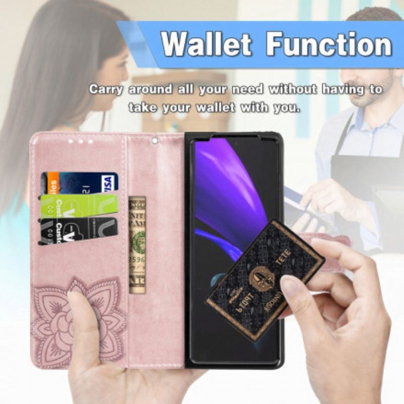 Flip Cover Samsung Galaxy Z Fold 3 5g Sommerfugledesign Med Snor