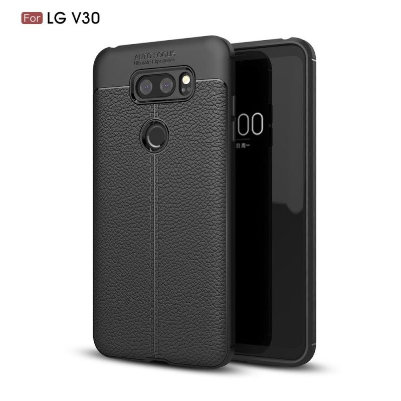 Cover for LG V30 Sort Dobbelt Line Lychee Læder Effekt