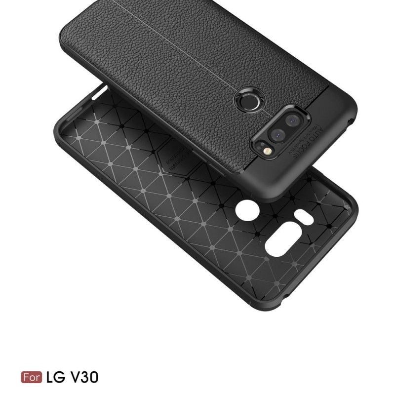 Cover for LG V30 Sort Dobbelt Line Lychee Læder Effekt