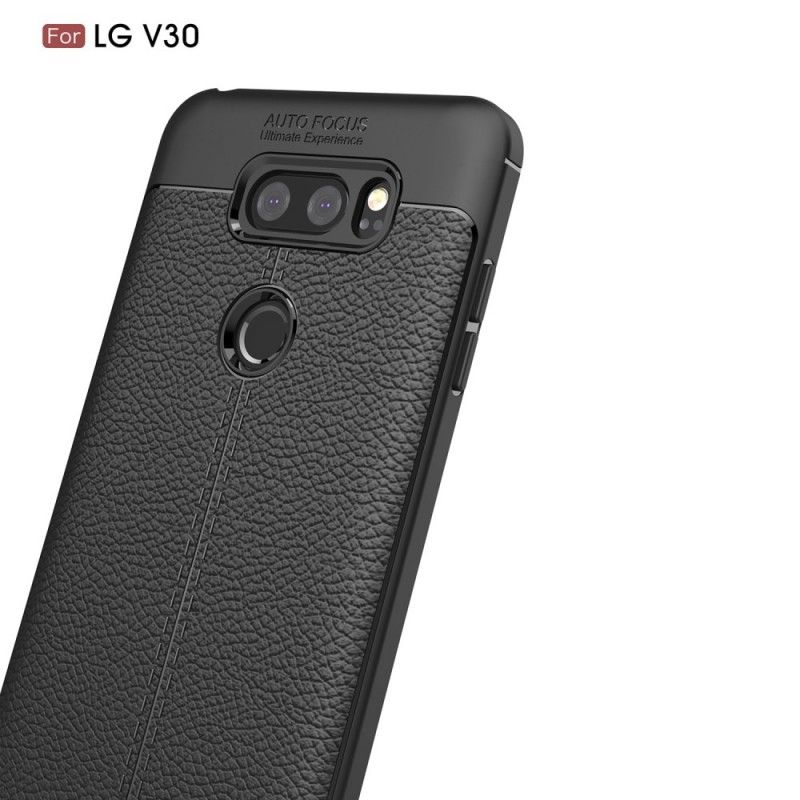 Cover for LG V30 Sort Dobbelt Line Lychee Læder Effekt