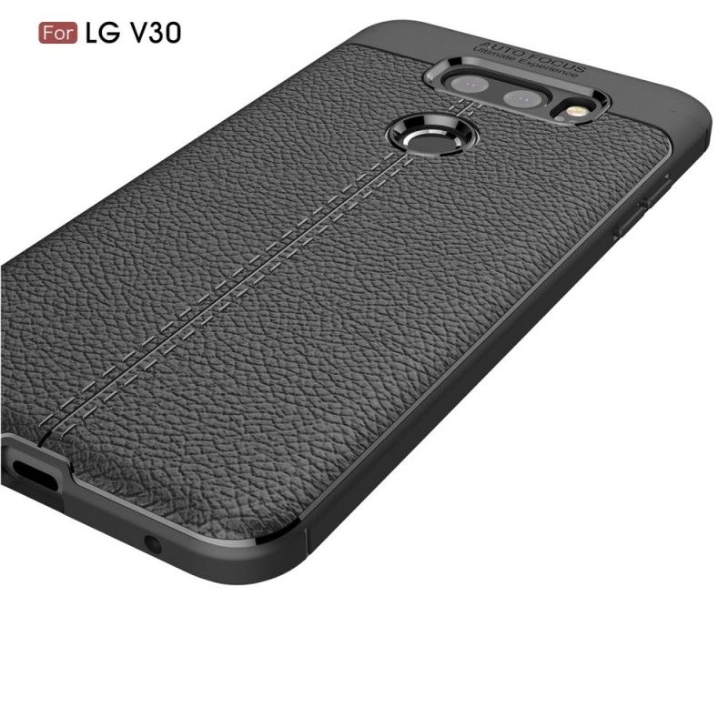 Cover for LG V30 Sort Dobbelt Line Lychee Læder Effekt