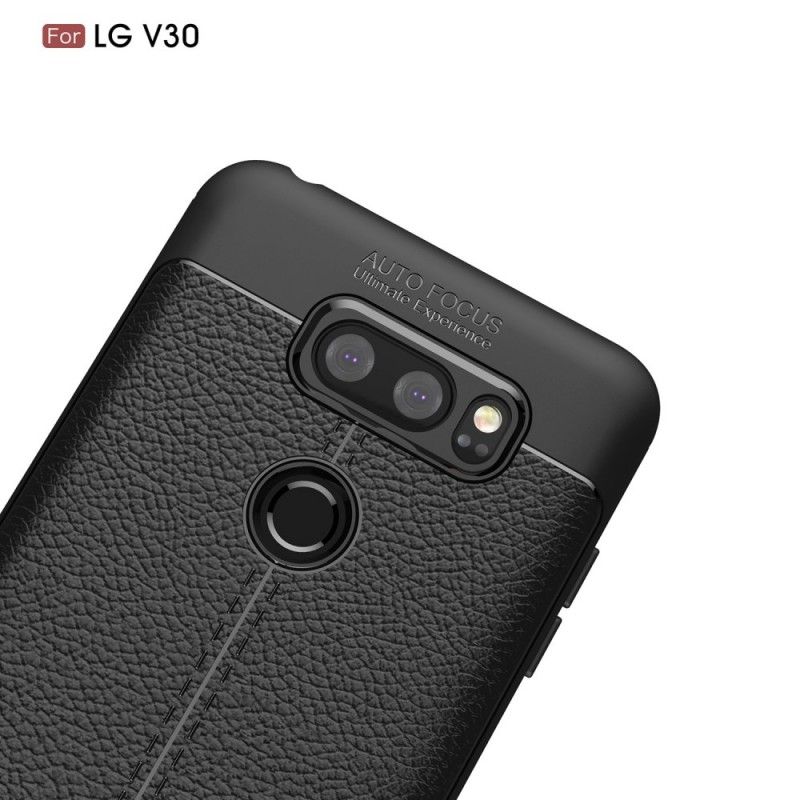 Cover for LG V30 Sort Dobbelt Line Lychee Læder Effekt