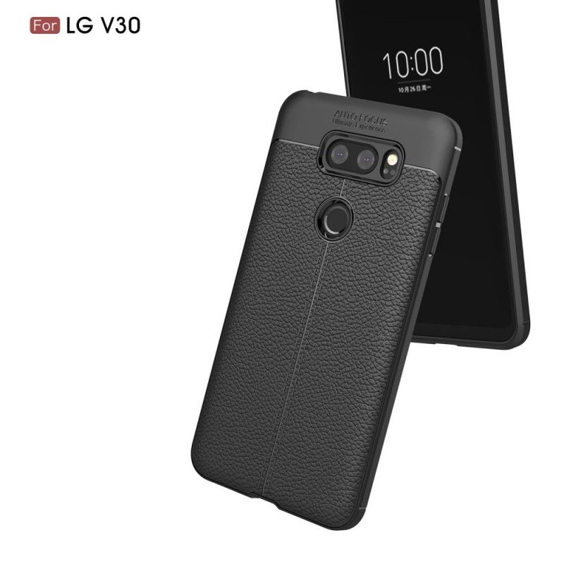 Cover for LG V30 Sort Dobbelt Line Lychee Læder Effekt