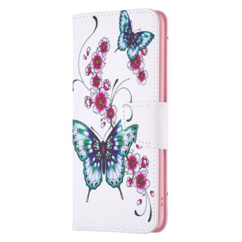 Flip Cover Xiaomi Redmi Note 13 4g Ferskenblomster Og Sommerfugle