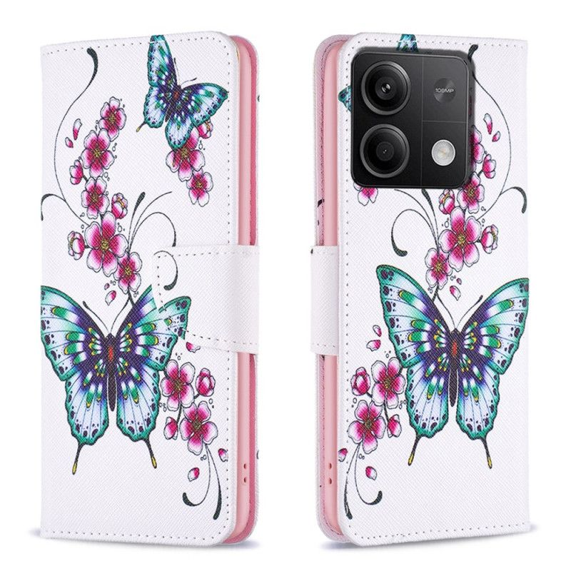 Flip Cover Xiaomi Redmi Note 13 4g Ferskenblomster Og Sommerfugle