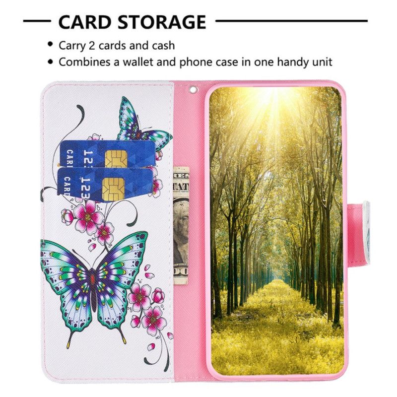 Flip Cover Xiaomi Redmi Note 13 4g Ferskenblomster Og Sommerfugle