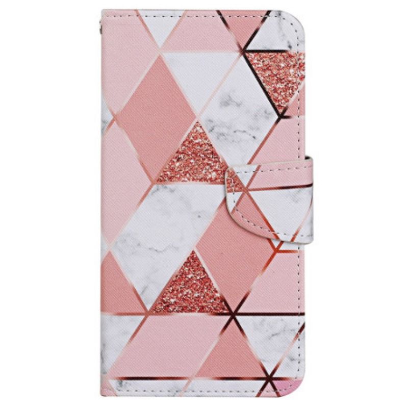 Flip Cover Xiaomi Redmi Note 13 4g Pink Marmor Og Guldrem