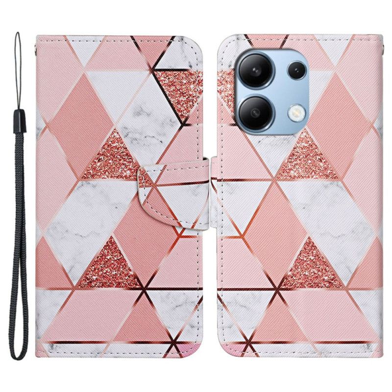 Flip Cover Xiaomi Redmi Note 13 4g Pink Marmor Og Guldrem