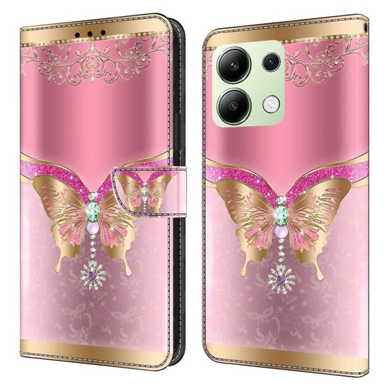 Flip Cover Xiaomi Redmi Note 13 4g - Pink Og Guld Sommerfugl