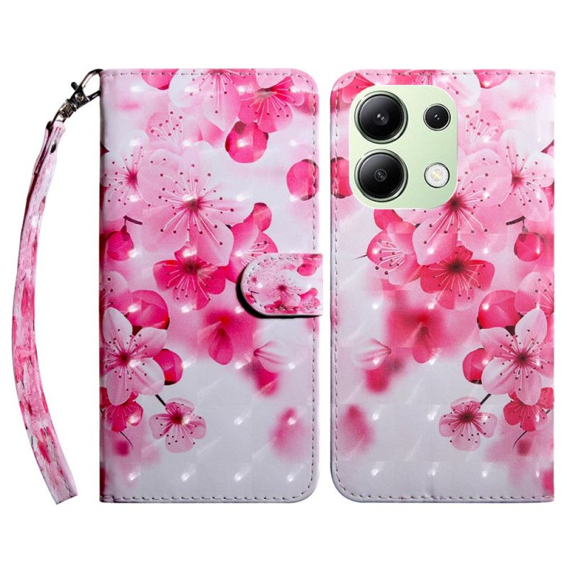 Flip Cover Xiaomi Redmi Note 13 4g Røde Blomster Med Rem