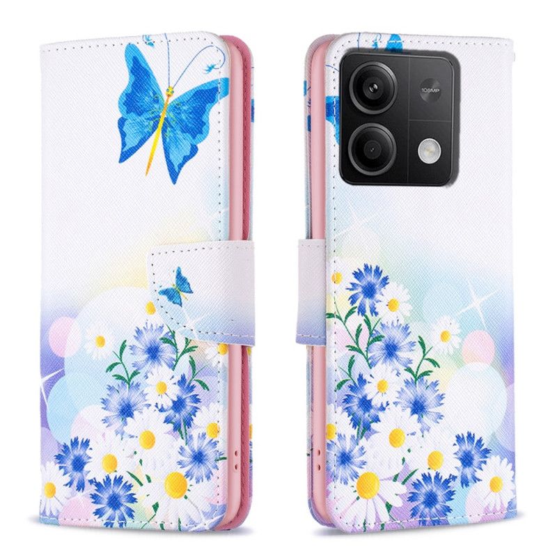 Flip Cover Xiaomi Redmi Note 13 4g Sommerfugl Og Blomster Akvarel