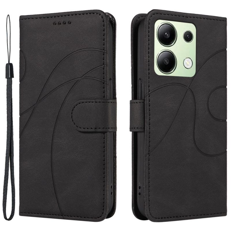 Læder Cover Xiaomi Redmi Note 13 4g Telefon Etui Buede Linier Med Rem