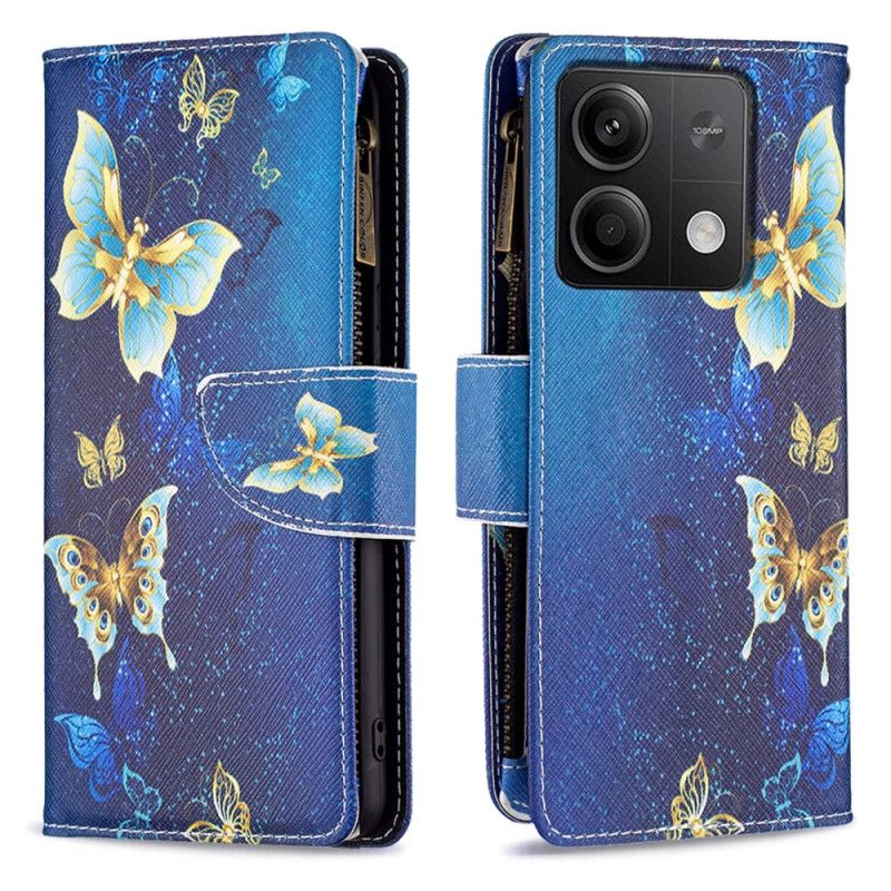 Læder Cover Xiaomi Redmi Note 13 4g Telefon Etui Gylden Sommerfugle Tegnebog