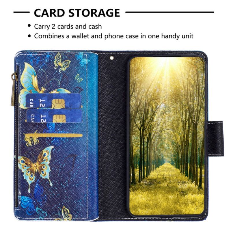 Læder Cover Xiaomi Redmi Note 13 4g Telefon Etui Gylden Sommerfugle Tegnebog