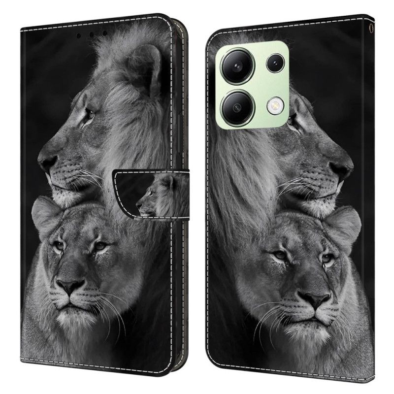 Læder Cover Xiaomi Redmi Note 13 4g Telefon Etui Løvepar